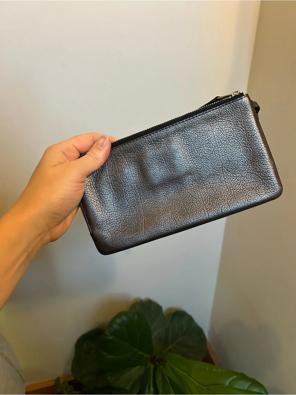 Coach Black Pebbled Leather Wristlet with Zip